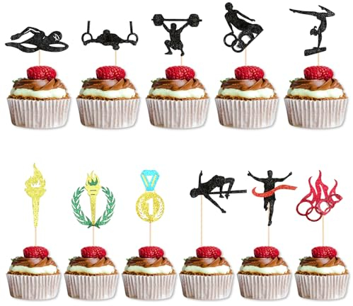 24Pcs Cake Topper Decoration Gateau Anniversaire,Cure Dents pour Deco Gateau, DéCoration de GâTeau sur le Thème du Sport, Cupcake Topper pour La Fête