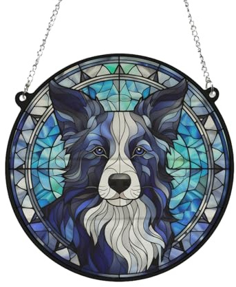 Image Industry Border Collie Long Haired Stained Glass Effect Suncatcher - Garden Gift - Dog Gift - Pet Memorial (19cm)