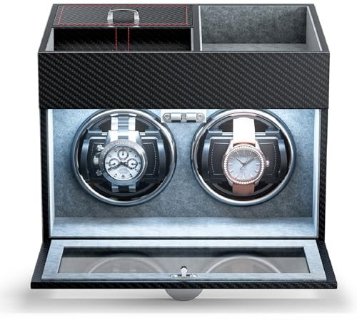 Double Watch Winder, Watch Winders for 2 Watches with Storage Box, Automatic Watch Winder Box Self Winding with Quiet Motor Display Case for Men and Women