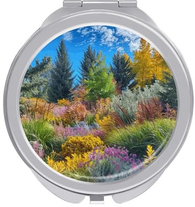 GFLFMXZW Conifer Style Foto Reise Make-up Spiegel, 1x/2x Vergrößerung, tragbarer Taschenspiegel für Geldbörse, runder Mini-Kosmetikspiegel, niedlicher Handtaschenspiegel