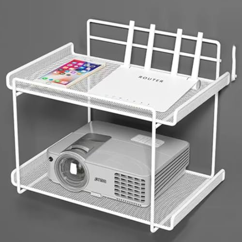 ZIUSFAC Projektor Wand Regal Wandhalterung Projektor Regal 2-stöckiges Metall Regal Wandhalterung Für Kleiner Beamer Für DVD-Player Blu Ray Player Lautsprecher Router Regal Schwarz/Weiß(White,2-Tier)