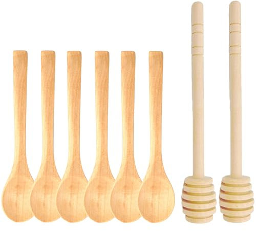 8PCS Honey Spoon, Wooden Honey Spoon, Honey Spoon Wooden, Honey Dipper, Honey Stick, Tea Spoons, Small Wooden Spoons, Wooden Stirrers for Honey, Jam Collecting, Stirring, Dispense