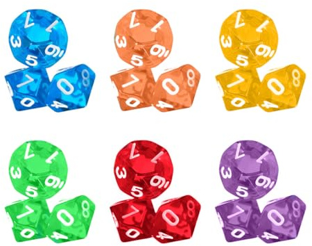FIMWOLZ Lot de 18Pcs Dés en 10 Faces Dice D10 Translucide en Plastique pour RPG Jeux de Société Multicolore