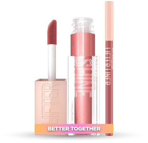 Bundle of Maybelline New York Glänzender Lipgloss für voller wirkende Lippen, Feuchtigkeitsspendend, Mit Hyaluronsäure, Lifter Gloss, Farbe: Nr. 003 Moon (Rosa), 1 x 5,4 ml + LIFTER LINER 07 BIG LIFT