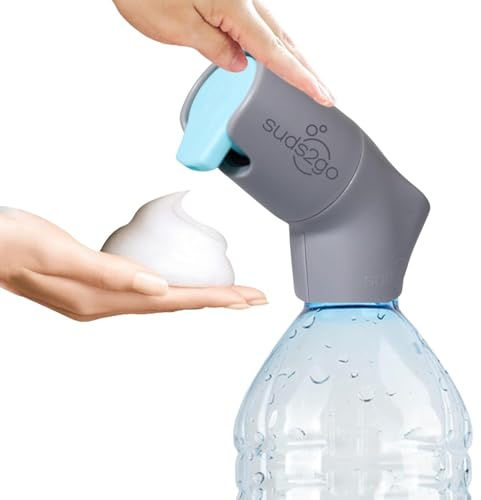 Suds2Go Portable Hand Washing Station Refillable Cap Universal Fit for Most Disposable Water Bottles with Foam Soap Reservoir, Hand Foam Soap Station for Travel, Camping, Outdoor Sink Solution