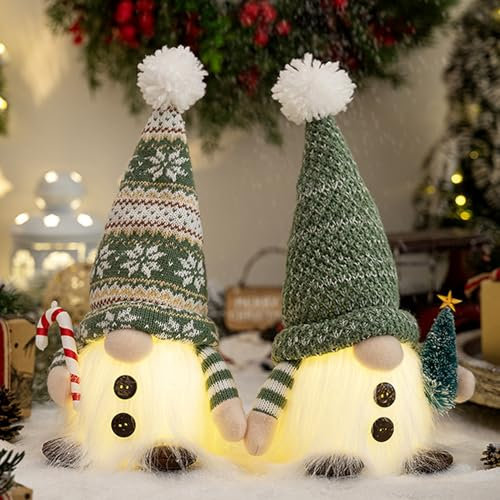 ACAREY Weihnachtsdeko 2 Stück Weihnachten Wichtel mit LED Weihnachtswichtel Figuren Plüsch Wichtel Figuren Mit LED Wichtel Zubehör Weihnachten Figur Licht Für Weihnachtsdeko Innen