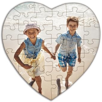 Personalisierbares Fotopuzzle aus Holz in Herz-Form - 34 Teile, 20 x 20 cm - mit eigenen Bildern und Texten gestalten - optional mit Geschenkbox