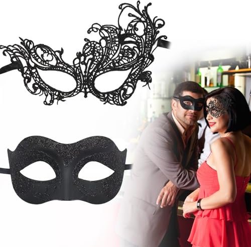 Herbst Spitze Maske, 2 Stück Venezianische Maske Paar Maskerade Mask Spitze Augenmaske Spitzenmaske Gesicht Kostüm für Halloween Karneval Party Cosplay
