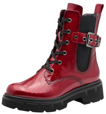 MARCO TOZZI Stivaletti Donna con Lacci e Fibbia Tacco a Blocco, Rosso (Dk.Red Pat.), 38 EU