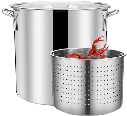 KXQYIKYI 304 Sopa de Acero Inoxidable con Olla de espárragos de Tapa Parada de Pasta de Olla Grande para cocinar Langosta, camarones y freidora de Pavo