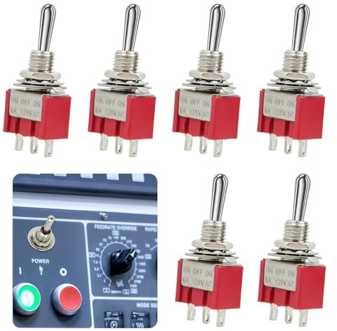 Lot de 6 interrupteurs à bascule ronds à 3 broches 3 positions ON/OFF-ON lumineux rouge haute performance 5 A 125 V 2 A 250 V pour équipement électronique de voiture, bateau, MTS-103