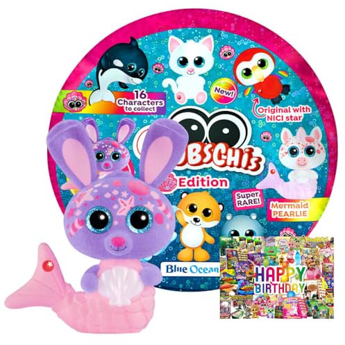 STRONCARD Bundle mit Blue Ocean Glubschis Sammelfigur Muschel Serie 4 - Glubschi Glitzer - Figur Shellina (selten) - Exklusive Geburtstagskarte