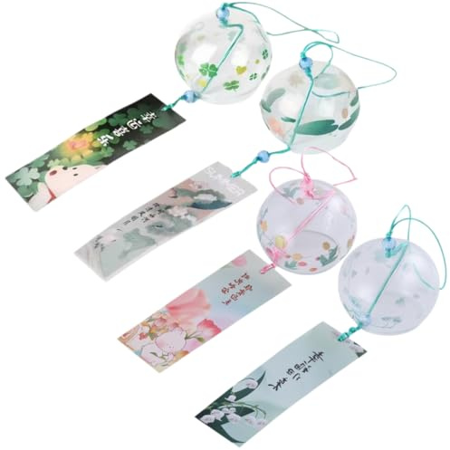 Falytemow Lot de 4 carillons éoliens japonais romantiques en verre faits à la main de style japonais pour cadeau d'anniversaire, décoration d'intérieur ou d'extérieur (tulipe, orchidée, lotus, trèfle