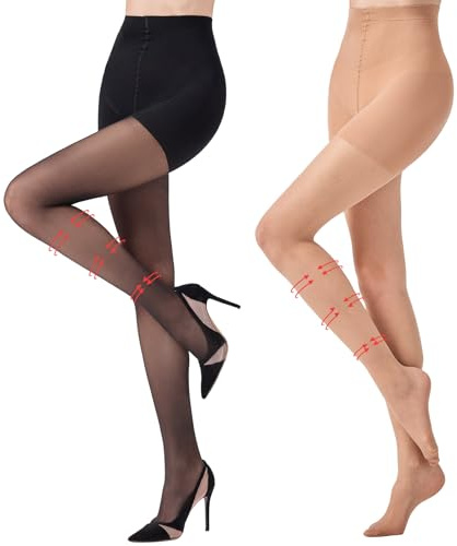 Aaronano Shape Strumpfhosen Damen Bauchweg Kompressionsstrumpfhose | Feinstrumpfhose,Transparente Figurformende Stützstrumpfhose 30D 2 Paar