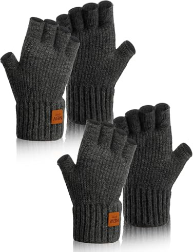 zavehony Fingerlose Handschuhe, Handschuhe Winter, Winter Gloves, 2 Paar, Thermo Halbfinger Strickhandschuhe Für Laufen, Radfahren, Fahren, Camping, Wandern - Herren Und Damen
