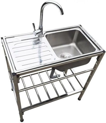 MNBVH Utility Sink Free Standing Sink Stainless Steel Kitchen Sink Commercial Faucet Included with Drainer Unit with Storage Shelves for Room Garage Basement Outdoor and Indoor Easy to Clean.