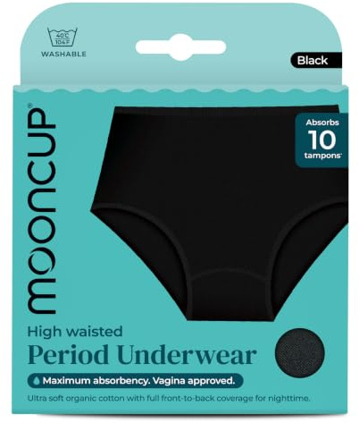 Mooncup Slip Menstruali Vita Alta, Assorbono Fino a 10 Assorbenti Interni, Lavabili in Lavatrice, XXL - UK Size 18, Nero (Confezione da 1)
