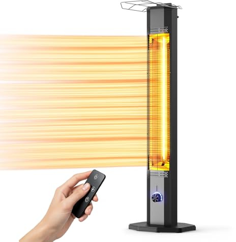 Outdoor Electric Patio Heater, 42-inch 1500W Infrared Tower Heater with 9 Heat Settings & 9H Timer, IPX5 Waterproof, Safety Lock, Tip-Over & Overheat Protection Space Heater for Indoor & Outdoor Use