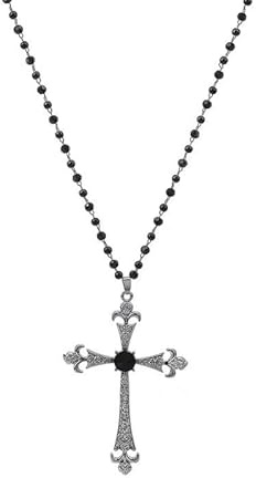 Gothic Vintage Kreuz Halskette, Größe 60 cm, Große Gravierte Blume Kreuz Halsband, Halloween Accessoires für Frauen & Männer, Bischof, Kostüm, Verkleidung, Karneval, Fasching, Mottoparty, Zubehör