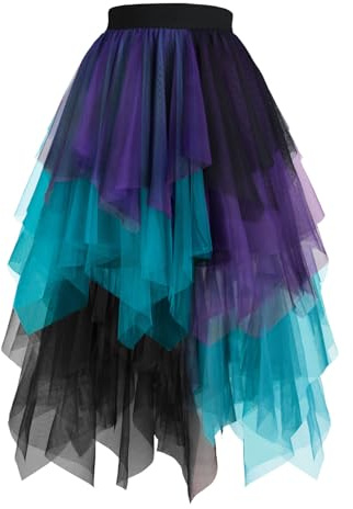 Hanpceirs Damen Tüll Röcke A-Linie Midi Tutu Rock | High Low Layered Puffy Fee Röcke, Unregelmäßiger Tutu Rock, Halloween Costumes, Cosplay Skirts, Mesh Skirts, Karnival Costume