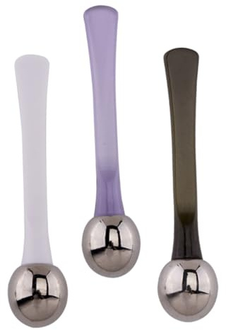 Hohopeti 3 Stück Teiliges Eye Massage aus Zinklegierung mit Kosmetikspatel und Augen massage stick Vielseitig für Cremes Augenpflege und Gesichtsmaske in Weiß Grün Transparent