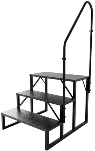 Cavabien RV Treppen mit Handlauf, Wohnwagen Treppe mit 300 kg Tragfähigkeit, Treppchen mit rutschfestem Panel, mobiler Treppe für Reisemobile (3 Stufen)