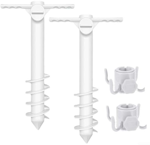 Strandschirm, Sandanker, Strandschirm, Sandanker, Schraubenset mit Haken, Outdoor-Sonnenschutz, Halterung für Zelt, Stabilität, Camping, Picknick, windabweisendes Zubehör (2 Set)