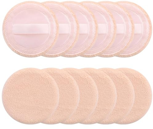 12 PCS Makeup Powder Puffs, Round Velour Face Makeup, Cotton Velour Puffs, Face Powder Puff for Loose, Mineral, Body and Foundation Powders (Skin Color)