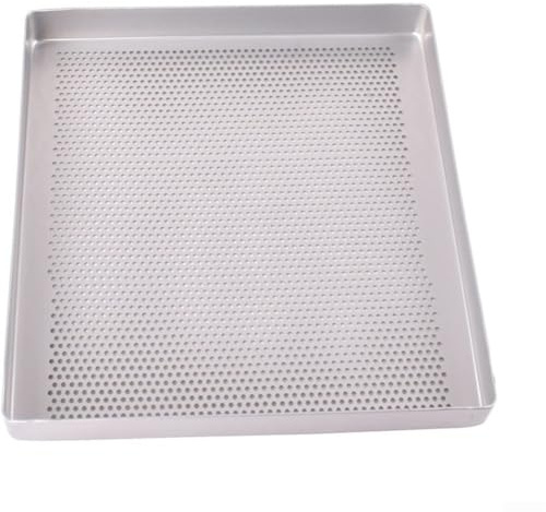 Molde cuadrado de aluminio perforado de 28 x 28 cm, bandeja antideslizante de 1,5 mm de grosor para pasteles, pan, pizzas, incluso distribución del calor, uso en horno