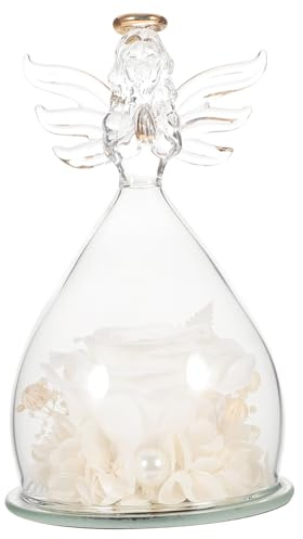 GALPADA Decorazione Floreale con Copertura in Vetro a Forma di Angelo Ornamento Eterno per la Casa e Ufficio Regalo San con Rosa Stabilizzata Bianca Sotto Cupola in Vetro Elegante