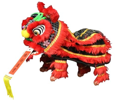 RCGOFOLLOW Marionette Löwe – Einzigartiges Spielzeug für Neujahr, Symbol des Wohlstands, fröhliche Dekoration für Frauen, Männer und Kinder, Geschenkidee, handgefertigte, Schwarz Rot, 38 x 20 cm
