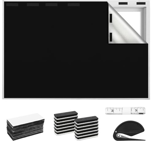 Verdunkelungsrollo Magnetisch 145x200cm – 100% Lichtschutz ohne Bohren | mit 12 Magneten & 12 Klett, Zuschneidbarer Sonnenschutz, inkl. Stoffschneider, für Fenster, Zimmer, Auto & Reisen