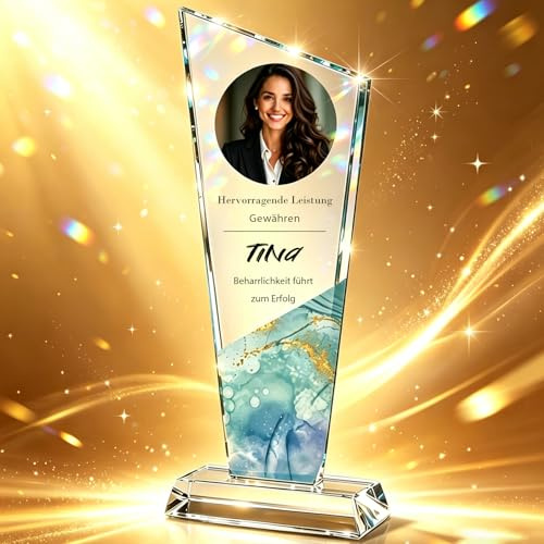KBPTM Personalisierter Kristall Pokal aus K9-Glas mit Gravur Wunschtext – personalisierte Glas kristall trophäe für Sport, Unternehmen & Ehrungen