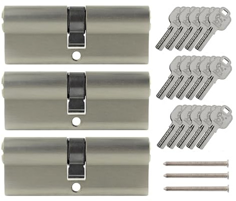3 x Låscylinder, Cylinderlås Lika Låsning 80 mm med 5 Nycklar för Varje Lås 40 x 40 mm