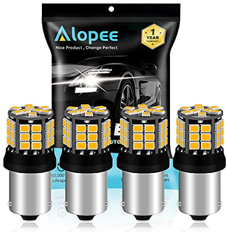 Alopee Ampoule PY21W LED Orange Clignotant 1056 BAU15S Haute Luminosité - 39 SMD 2835 Sans Polarité (9V-30V) pour RY10W 7507 12496 Clignotants Avant/Arrière Voiture - Lot de 4 Pièces