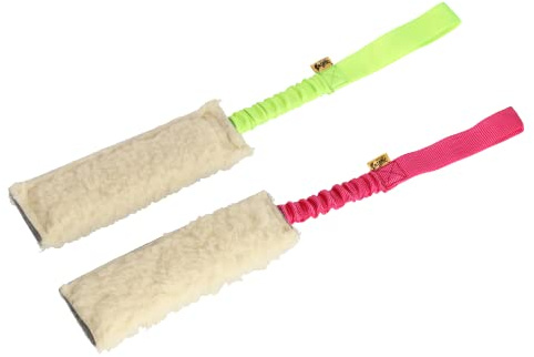 Dingo Set hundleksak fårull med handtag bungee 20 cm x 6 cm grön bikorv rosa bitkorv agility apporte spel träning Z30003