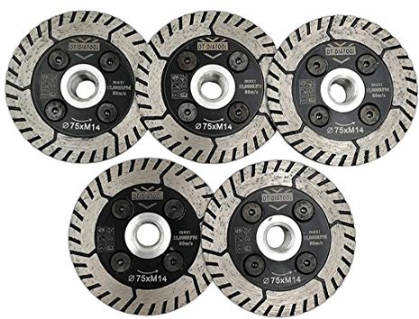 DT-DIATOOL Disque à Tronçonner Diamante 5 Pièces 75 mm x M14 Lame de Scie Double Face pour Couper Meulage Béton Granit Marbre Pierre
