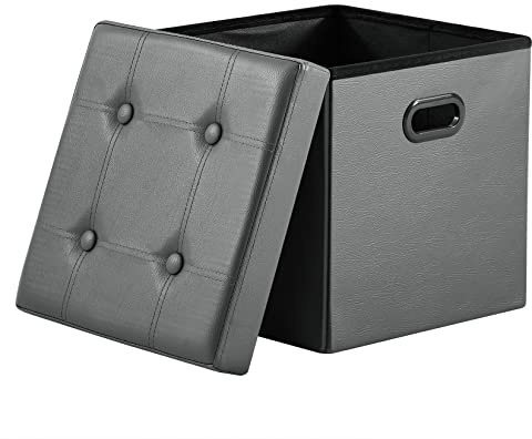 Zedelmaier Sitzhocker mit Stauraum, faltbar, 38 x 38 x 38 cm, Dunkelgrau | PVC-Kunstleder, gepolstert, mit Tragegriff, 40 L Stauraum, 150 kg belastbar; als Sitzwürfel, Fußhocker oder Aufbewahrungsbox