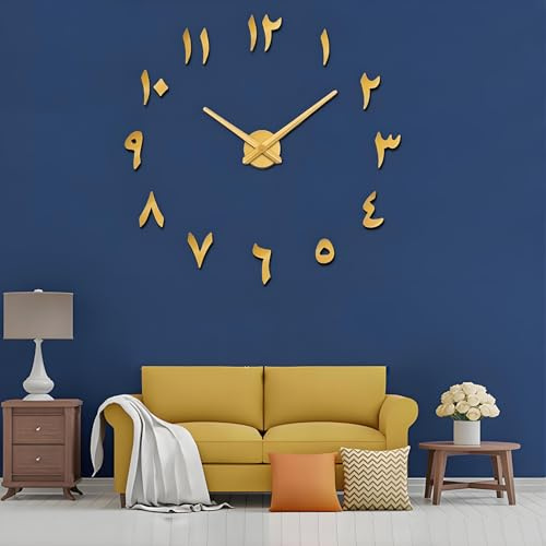 Coraltree Wanduhr Mit 3D Visuelle Aufkleber DIY Wanduhren arabische Ziffern 3D Spiegel Aufkleber Home Office Dekorationen (Gold)