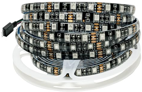 Tesfish 12V RGB LED Streifen Licht, 5M Strip Lichtband Schwarz PCB Board 5050 IP65 Wasserdicht 300 LEDs Farbwechsel Band Leiste Lichtleiste für Schlafzimmer, Küche Dekoration