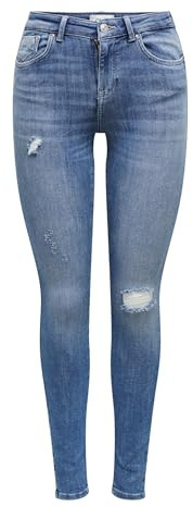 ONLY Dam skinny jeans ONLPOWER medium midja skinny fit jeans, Mellanblå denim, S / 30L