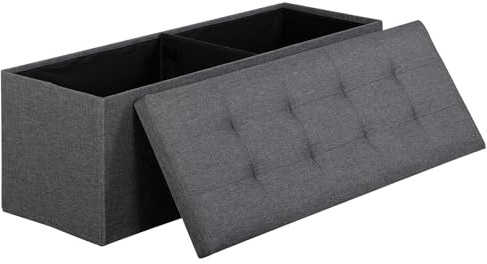 SUPER DEAL 43 Inches Folding Storage Ottoman Bench, Ottoman Foot Rest, Storage Chest, 660 lbs Load Capacity, End of Bed Bench with Divider for Living Room, Bedroom, Entryway, Linen Fabric, Dark Grey