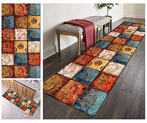 ZVEZVI Teppich Läufer Flur Küche rutschfest Waschbar Boho Bunter 40x60cm Modern rutschfest Waschbar Vintage Kücheläufer Teppichläufer Polyester Meterware Anpassbar