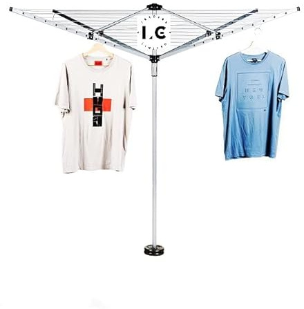 40/50/60M Heavy Duty 4 Arm Outdoor Rotary Clothes Airer/Dryer Washing Line With Metal Ground Spike & Water Proof Protective Cover Included - Outdoor Laundry Washing Line Ground socket (50M)