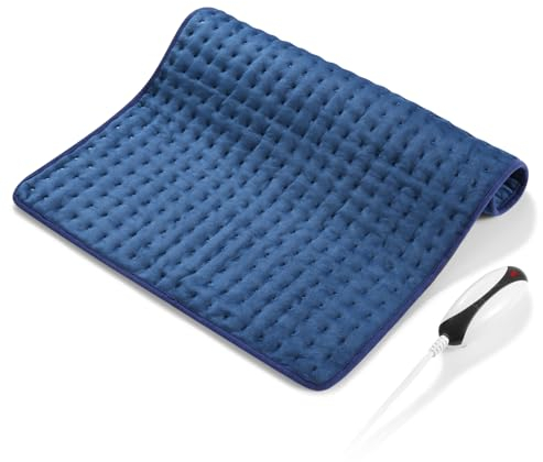 Heizkissen mit Abschaltautomatik Elektrisches Wärmekissen 50 x 60cm mit 5 Schnellheiztechnologien, Überhitzungsschutz für Rücken, Schultern, Nacken, Dunkelblau