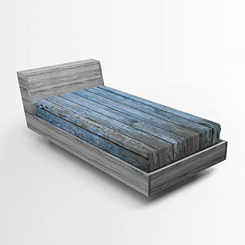 Ambesonne Fence 2 Pack Fitted Sheet, Grungy Painted Wooden Fence, Bed Cover All-Round Elastic Deep Pockets 2 Pieces, Package Contains 2 Twin Size Fitted Sheets, Pale Azure Blue Dust