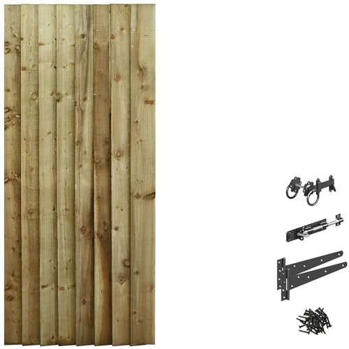 Bespoke Custom Made to Measure Timber Wooden Garden Gate/Feather Edge Flat Top[6ft Tall (180cm),Upto 750mm Wide,Ring Latch Hinge Pack]