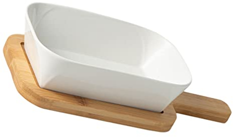 DOITOOL Teller Keramik Backformen Mikrowelle Backform, 1 Set Backgerichtebratpfanne Mit Holzpalette Tiefe Lasagne Pfanne Backkuchenpfanne Auflaufform Käsebackform Schale Ofenblech Backform Rechteckig