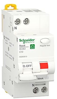 Schneider Electric R9D60610 Interruttori Magnetotermici Differenziali, RCBO, Resi9, 1P+N, Curva C, 10A, 30MA