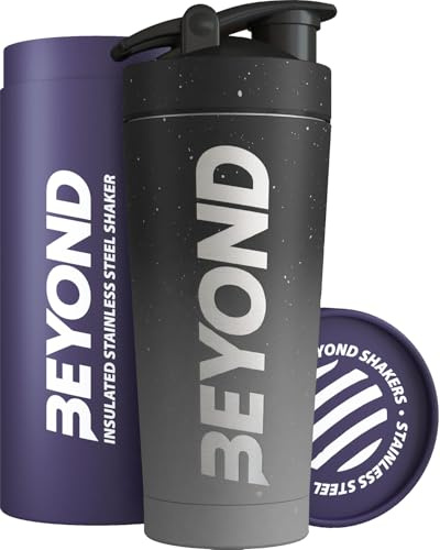 Beyond Shakers Coctelera de proteínas de metal aislado, botella de suplemento de acero inoxidable, sin BPA, para gimnasio, 735 ml, color gris y negro